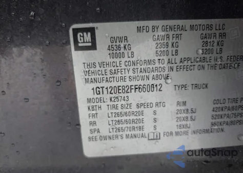 2015 GMC Sierra 2500Hd Denali z USA, uszkodzony, nr VIN 1GT120E82FF660012